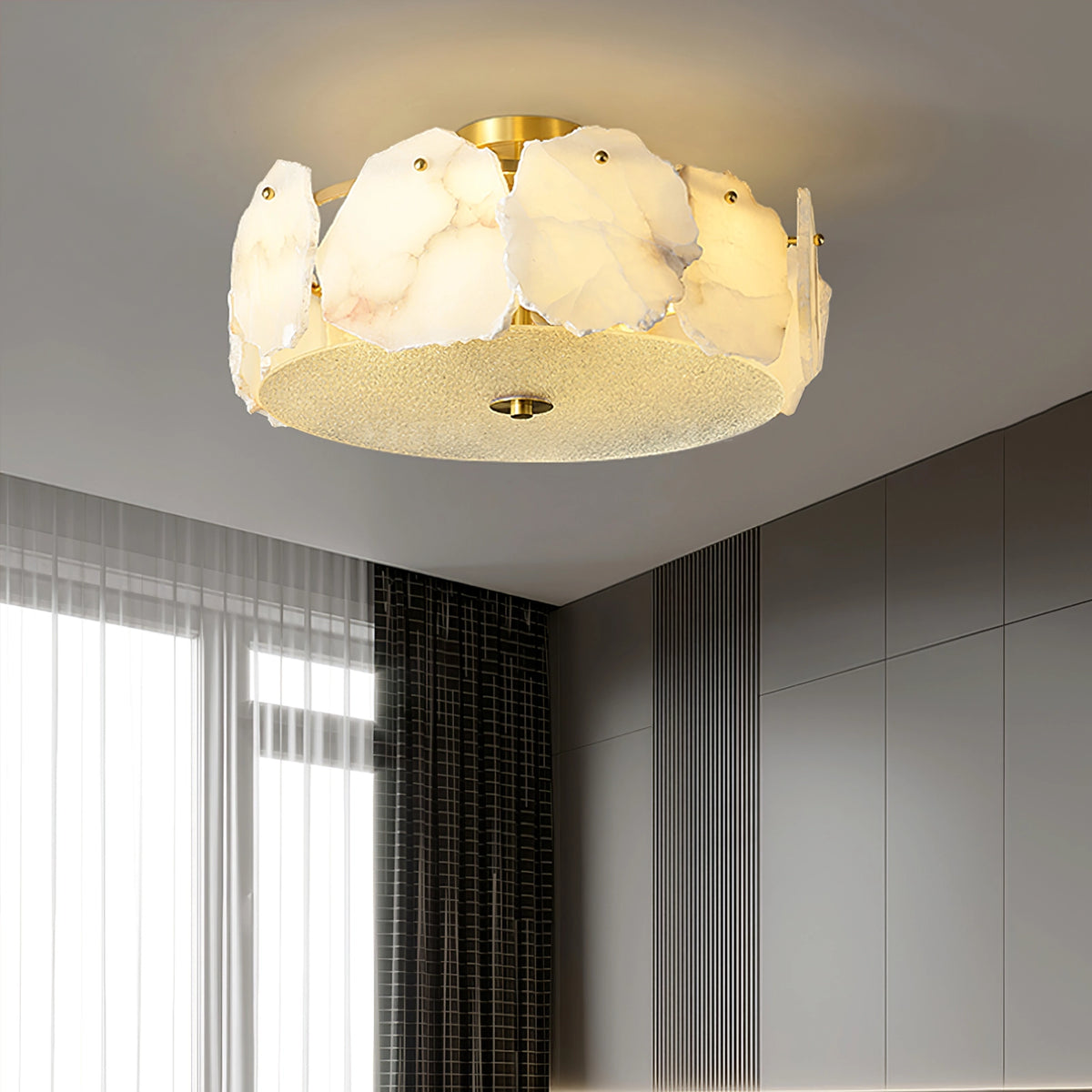 Alabaster Brass Ceiling Light