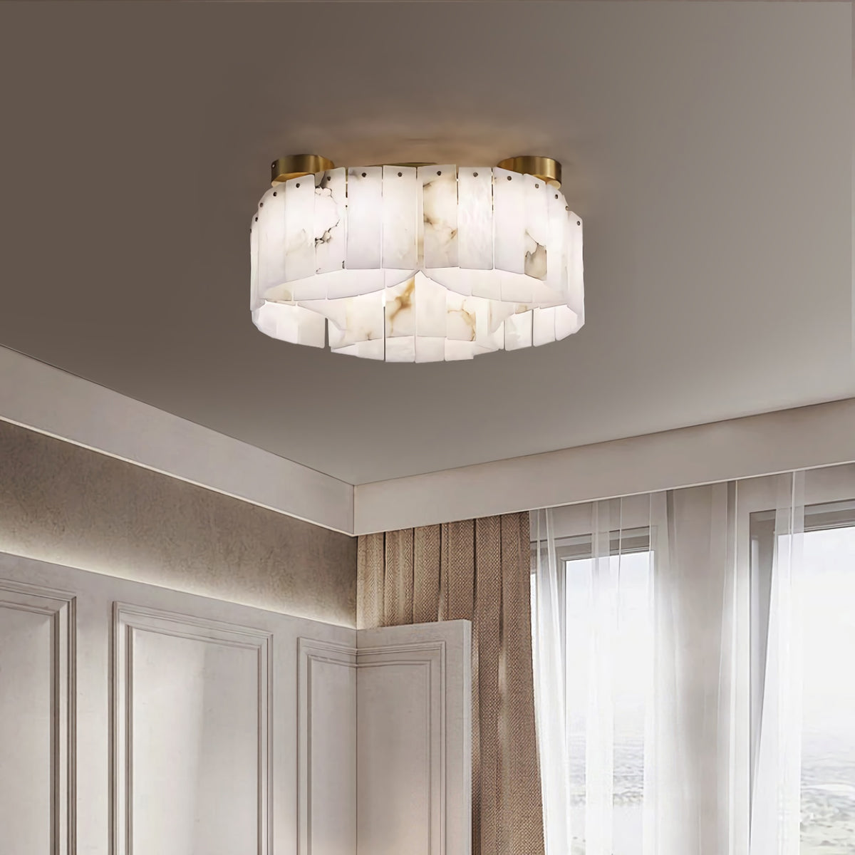 Alabaster Brass Flushmount Ceiling Lamps