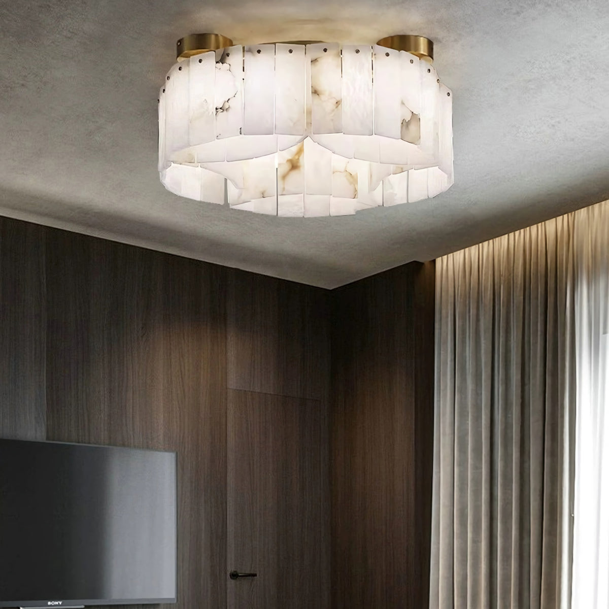 Alabaster Brass Flushmount Ceiling Lamps