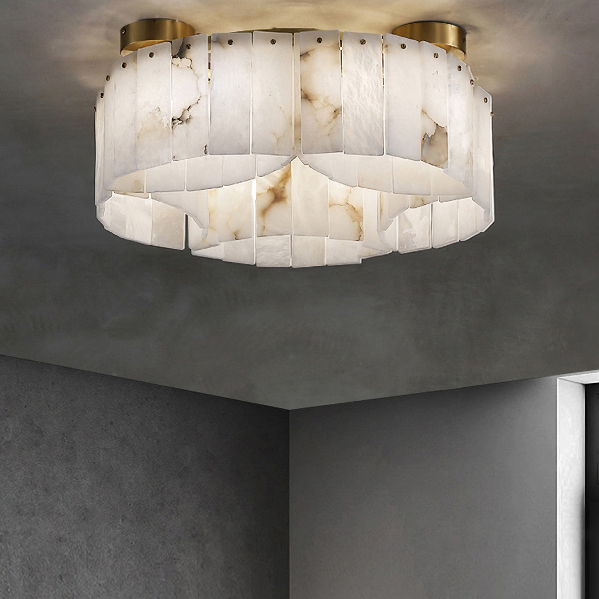 Alabaster Brass Flushmount Ceiling Lamps