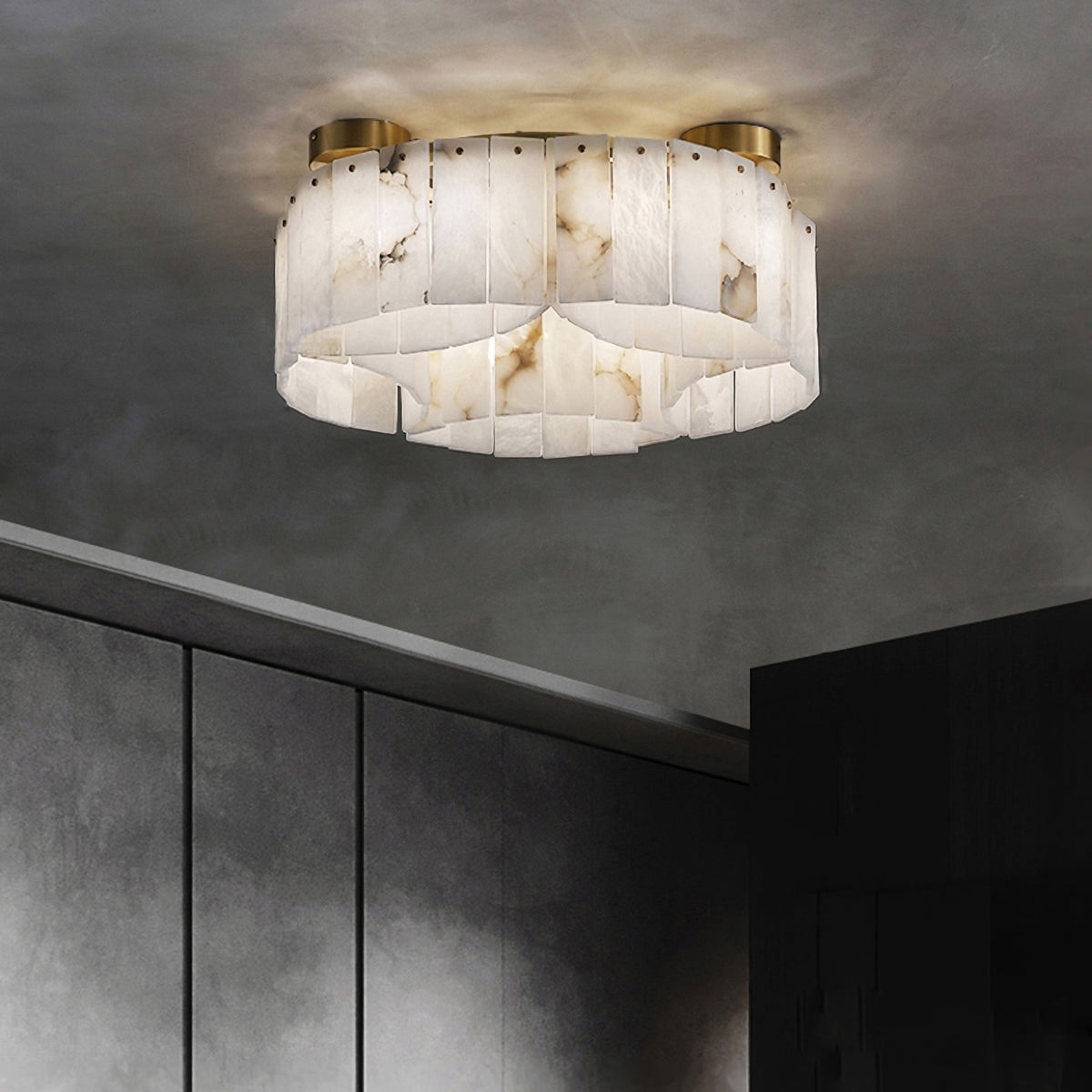 Alabaster Brass Flushmount Ceiling Lamps
