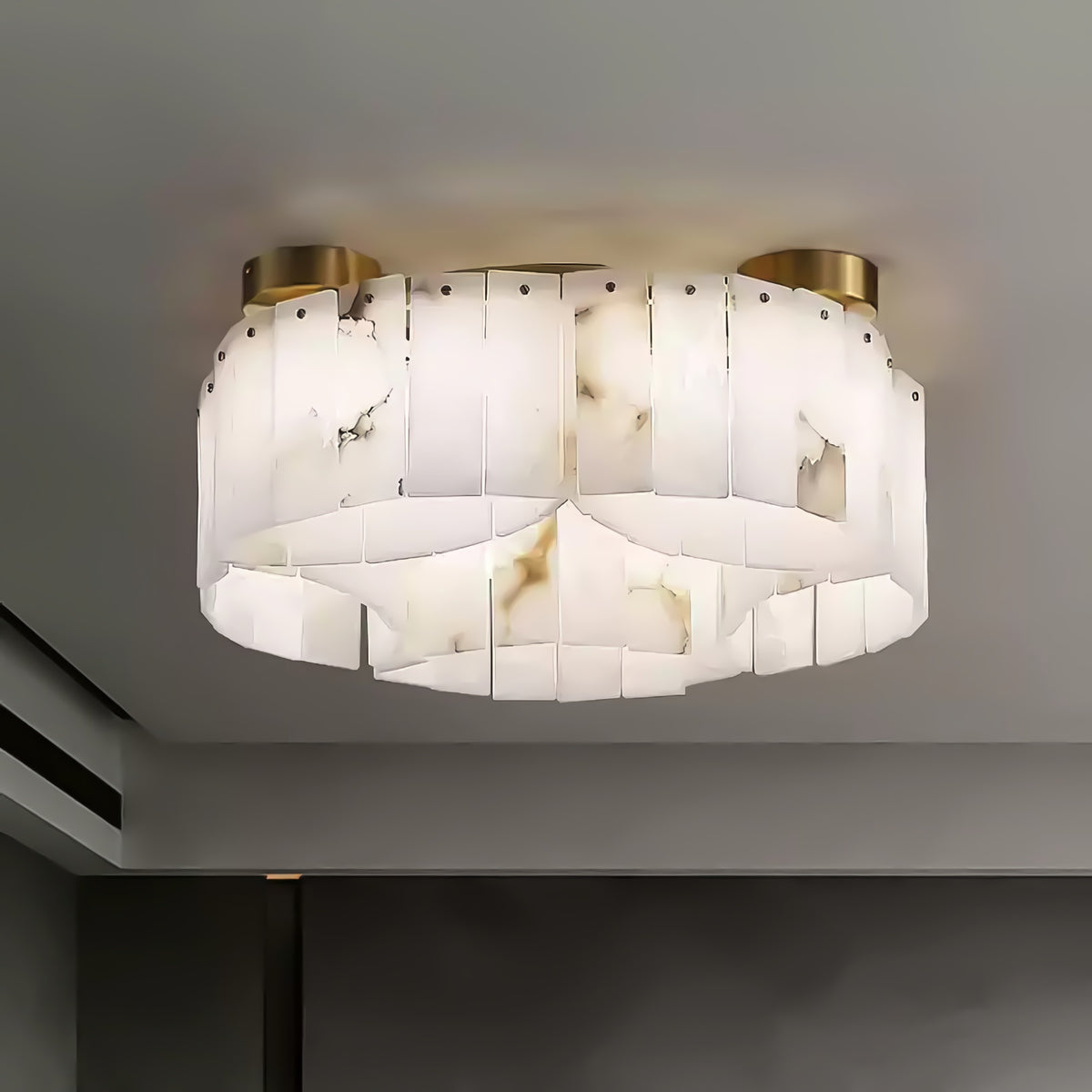 Alabaster Brass Flushmount Ceiling Lamps