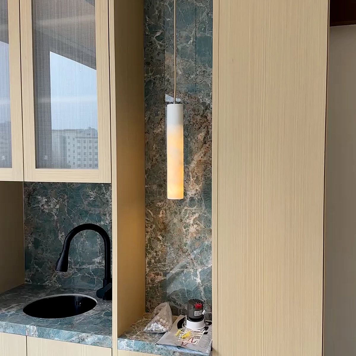 Alabaster Cylindrical Pendant Lamp