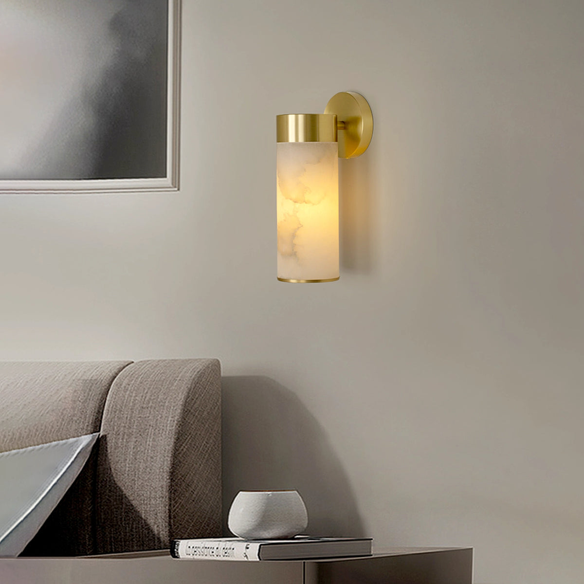 Alabaster Cylindrical Wall Lamp