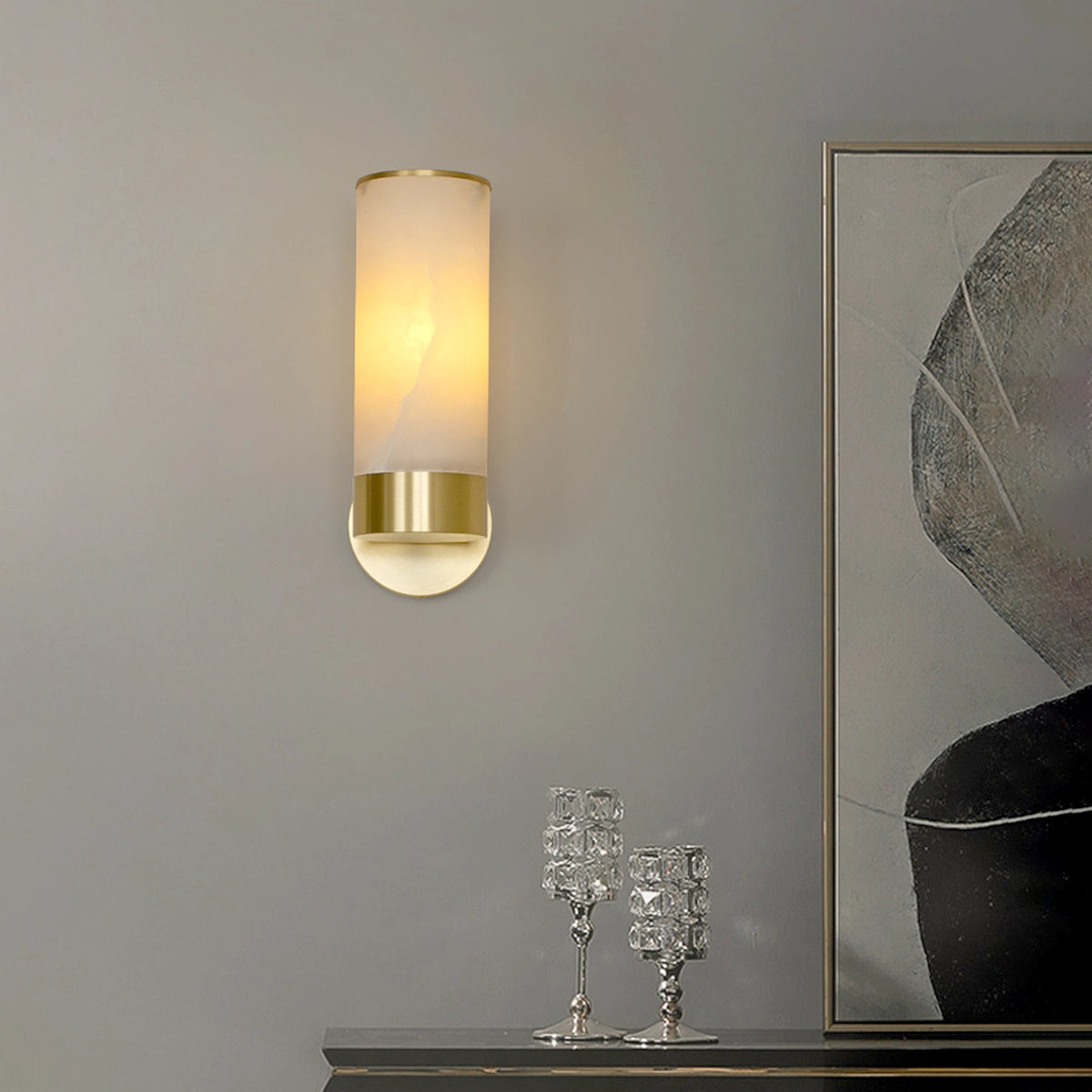 Alabaster Cylindrical Wall Lamp