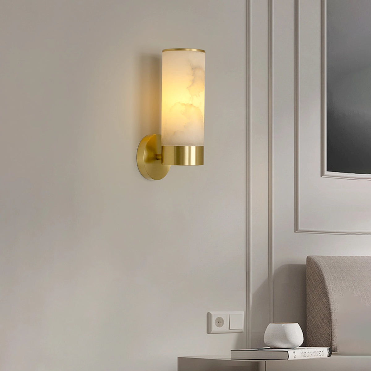Alabaster Cylindrical Wall Lamp