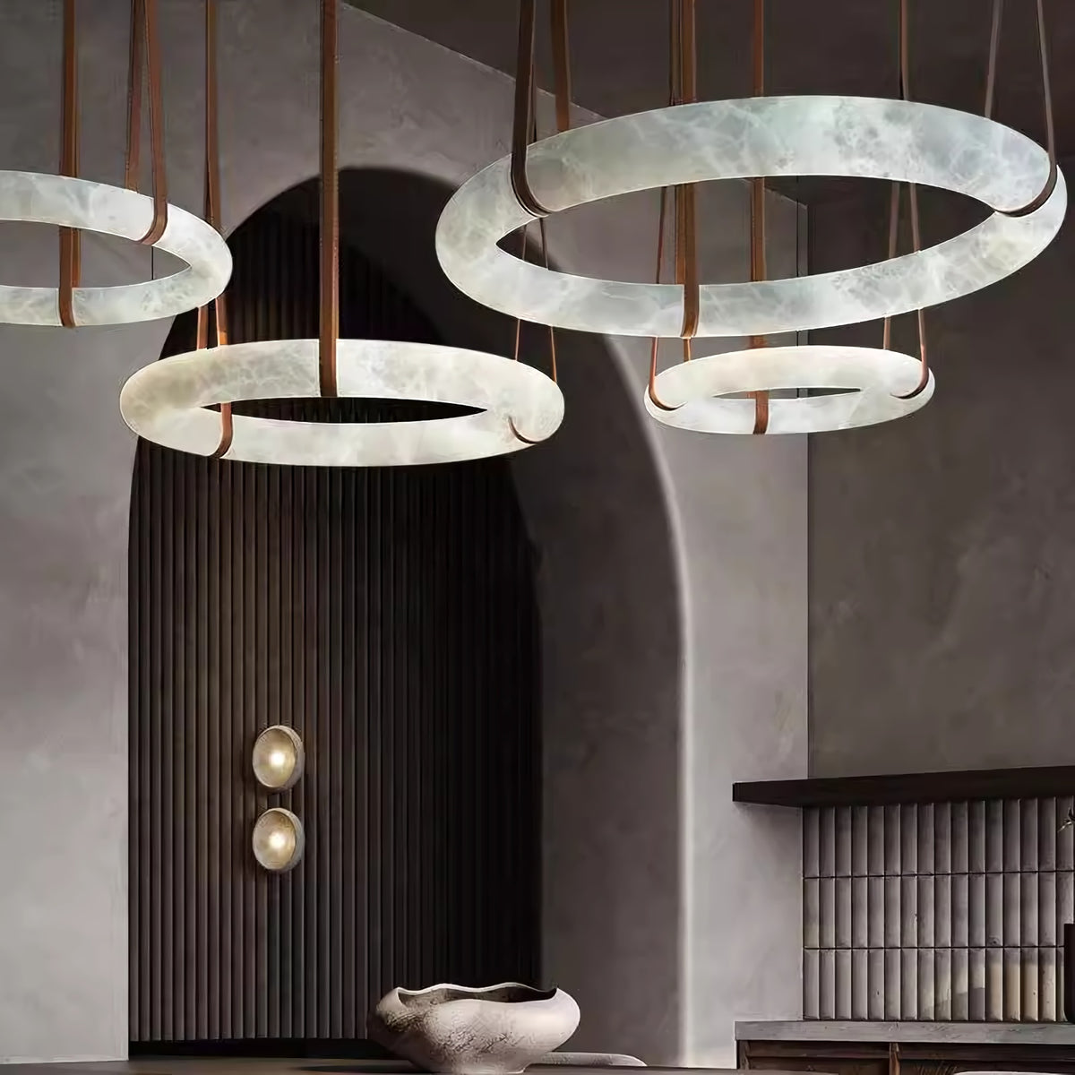 Alabaster Hoop Leather Chandelier