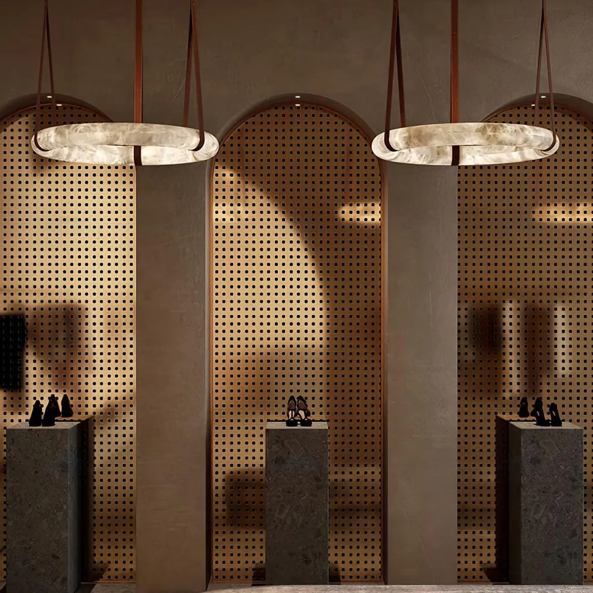 Alabaster Hoop Leather Chandelier