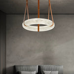 Alabaster Hoop Leather Chandelier