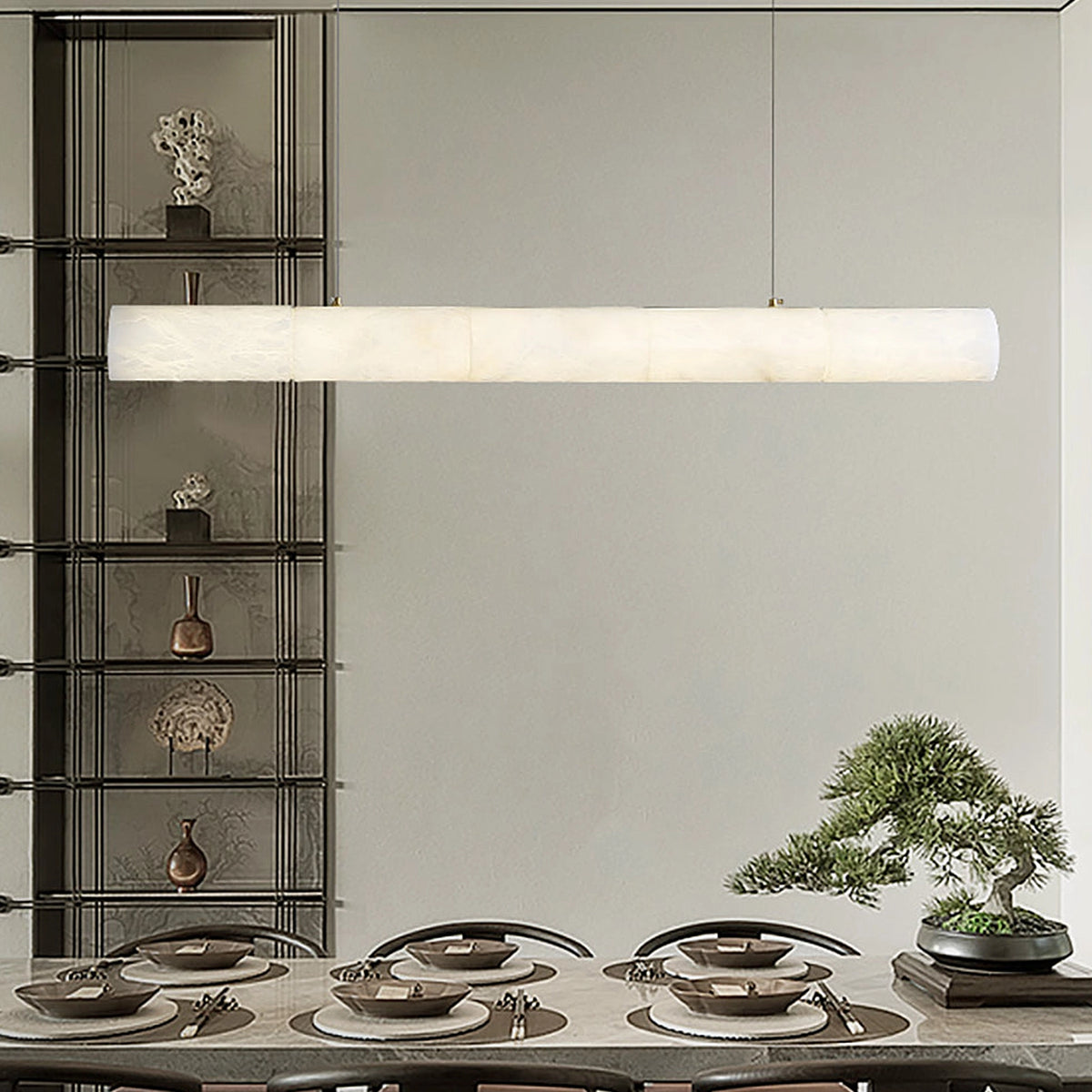 Alabaster Linear Brass Pendant Lamp