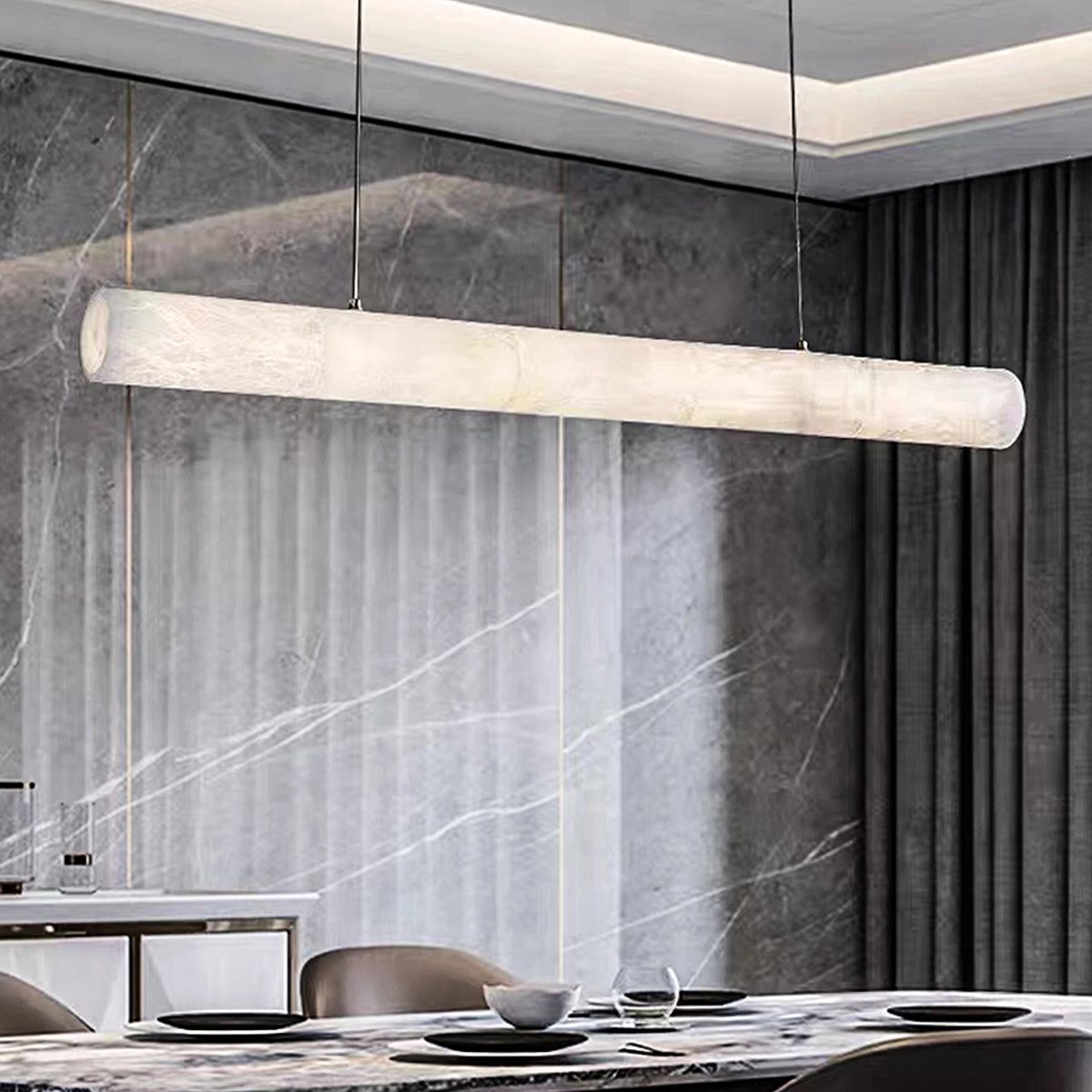 Alabaster Linear Brass Pendant Lamp