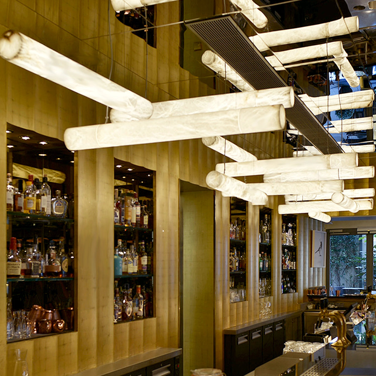 Alabaster Linear Brass Pendant Lamp