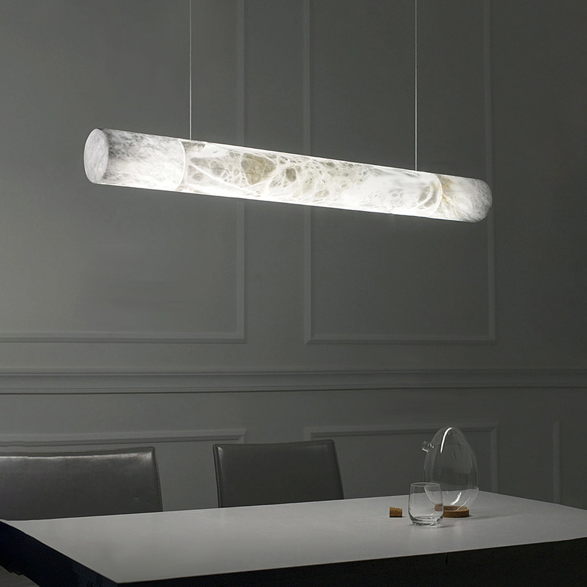 Alabaster Linear Brass Pendant Lamp