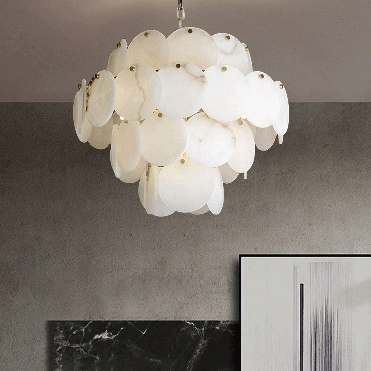 Alabaster Magnolia Multi-Tiered Round Chandelier