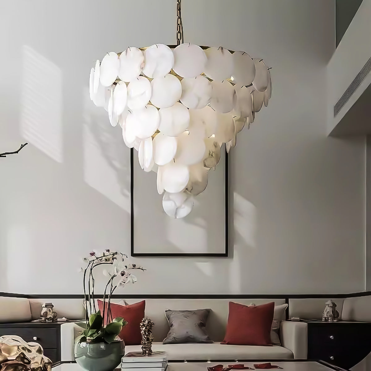 Alabaster Magnolia Multi-Tiered Round Chandelier