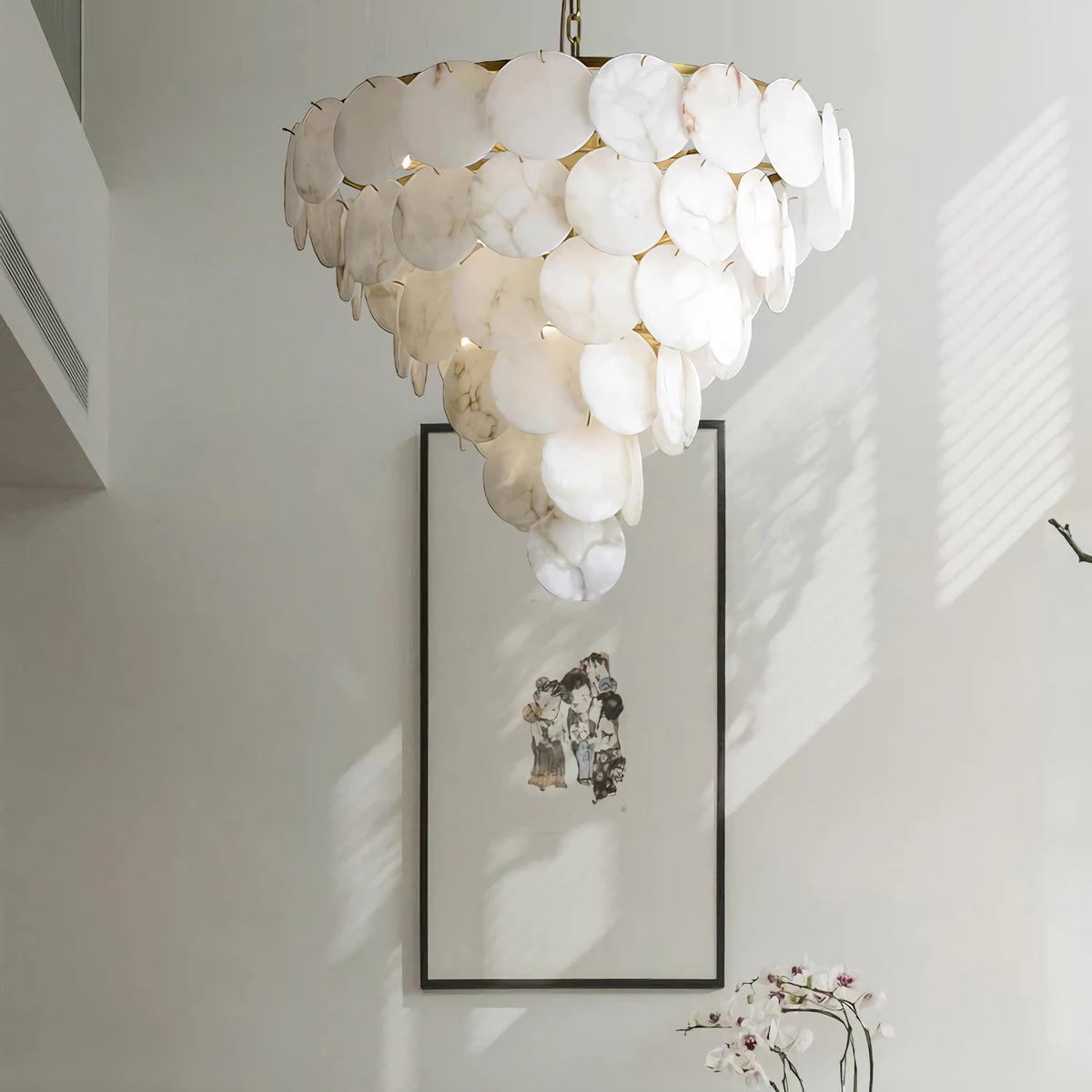 Alabaster Magnolia Multi-Tiered Round Chandelier