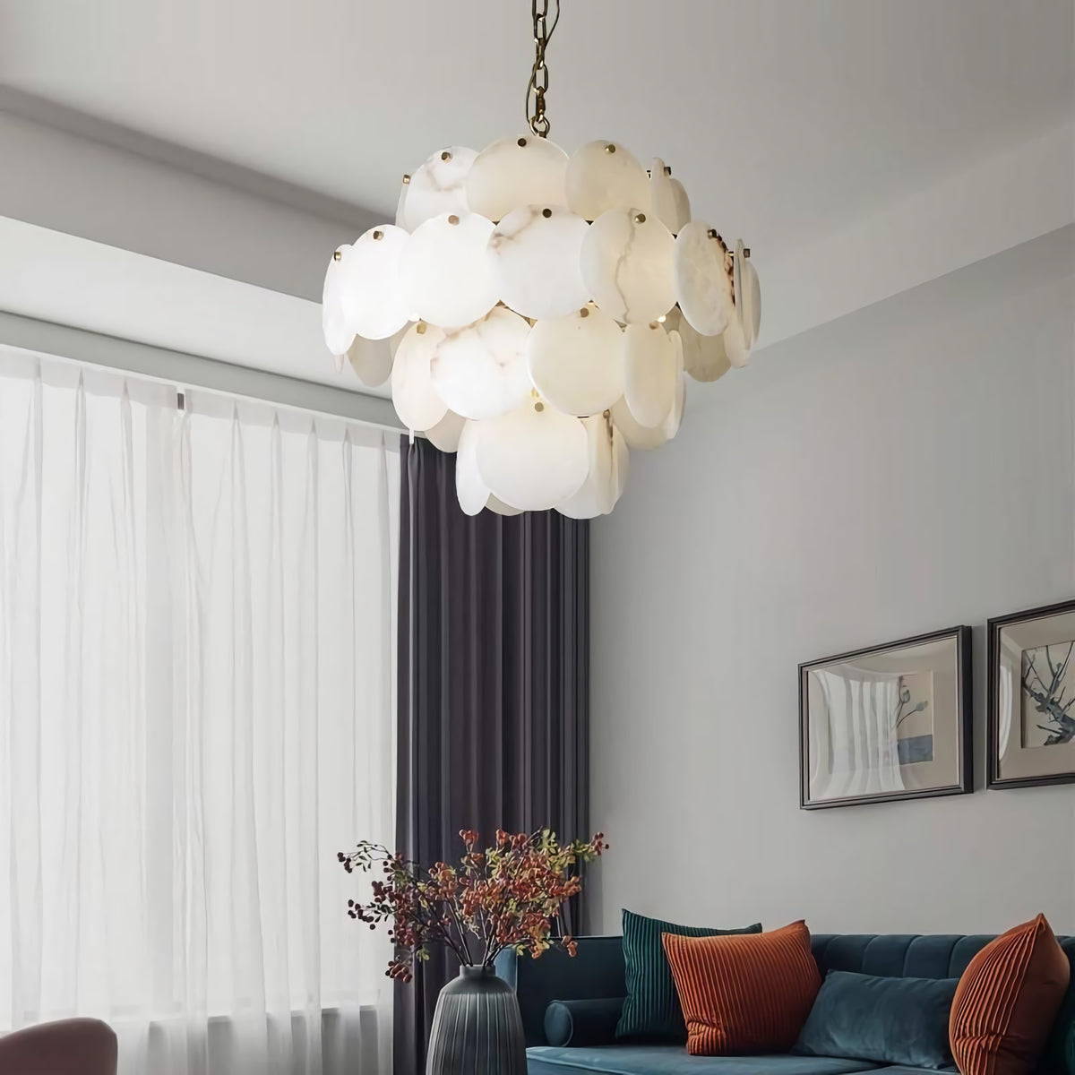 Alabaster Magnolia Multi-Tiered Round Chandelier