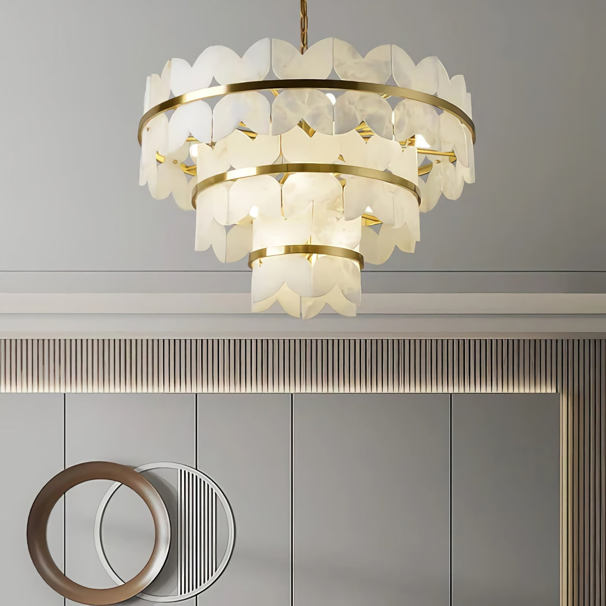 Alabaster Multi-Layer Butterfly Round Chandelier