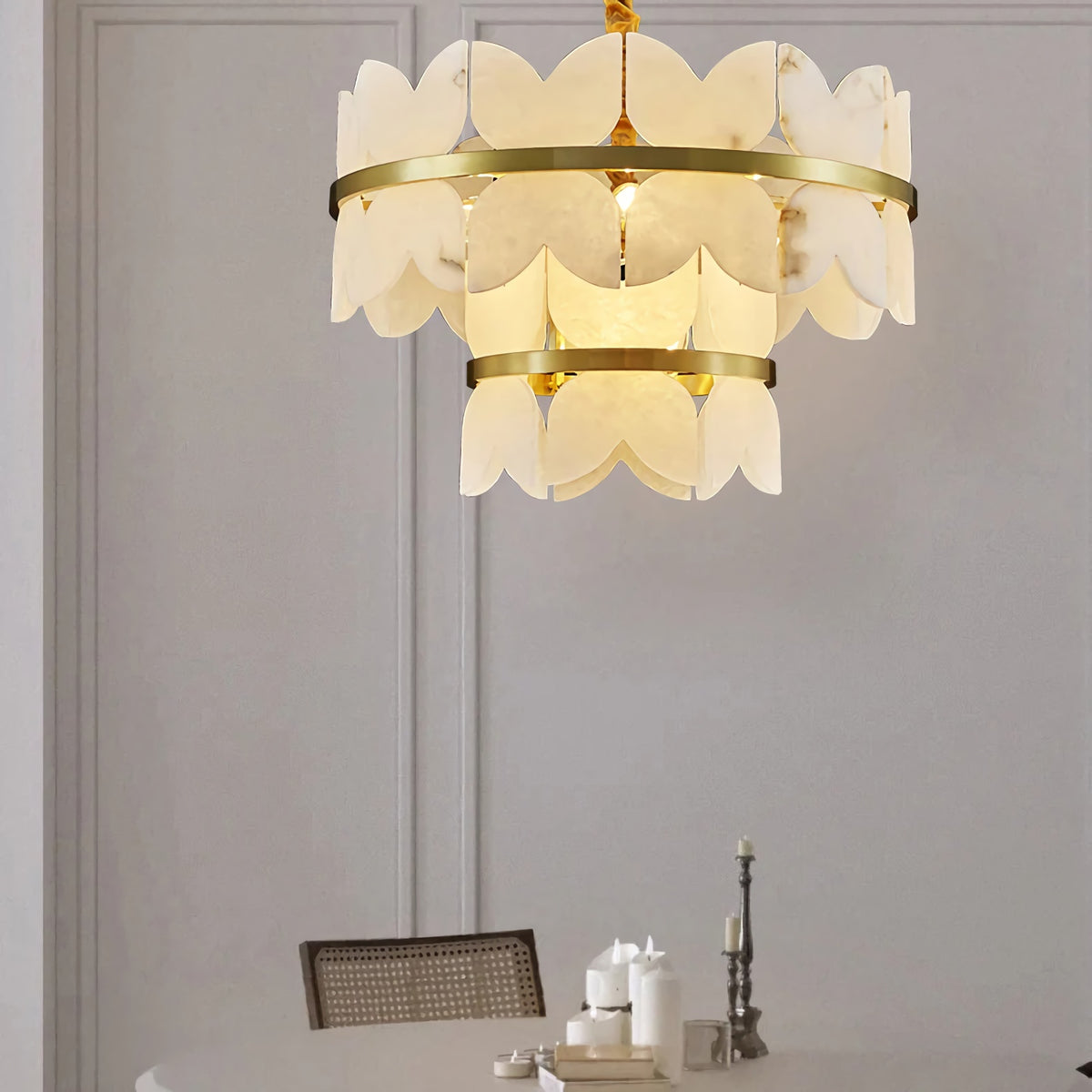 Alabaster Multi-Layer Butterfly Round Chandelier