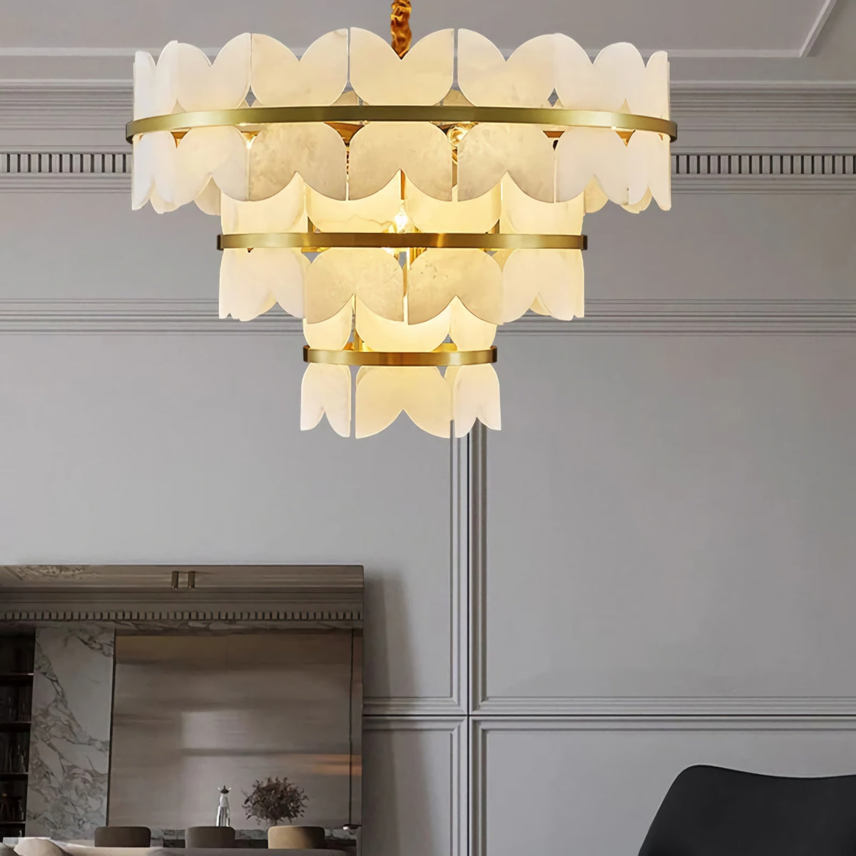 Alabaster Multi-Layer Butterfly Round Chandelier