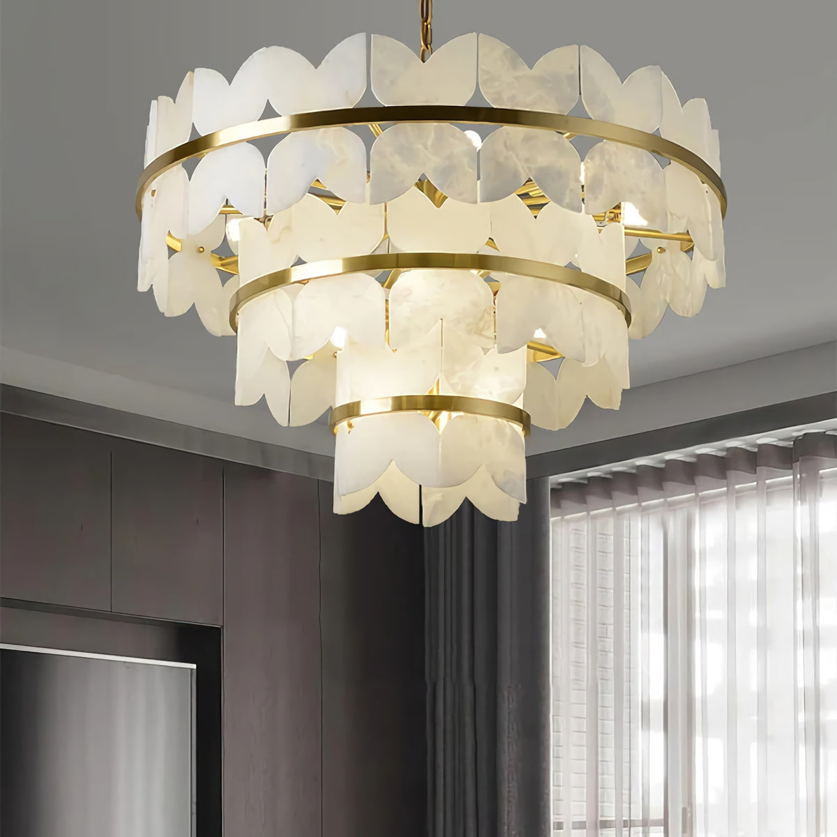 Alabaster Multi-Layer Butterfly Round Chandelier