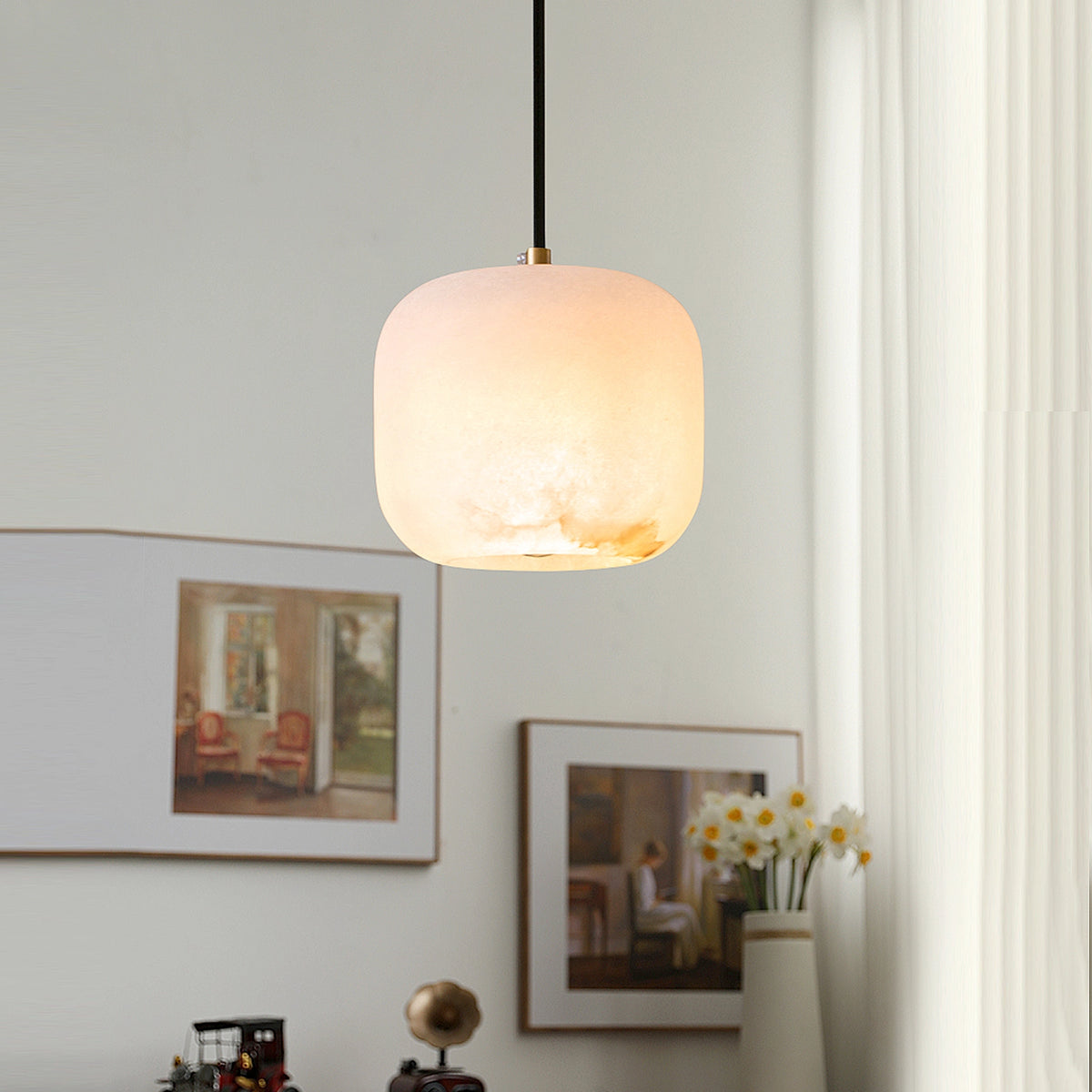Alabaster Square Bedside Pendant Lamp