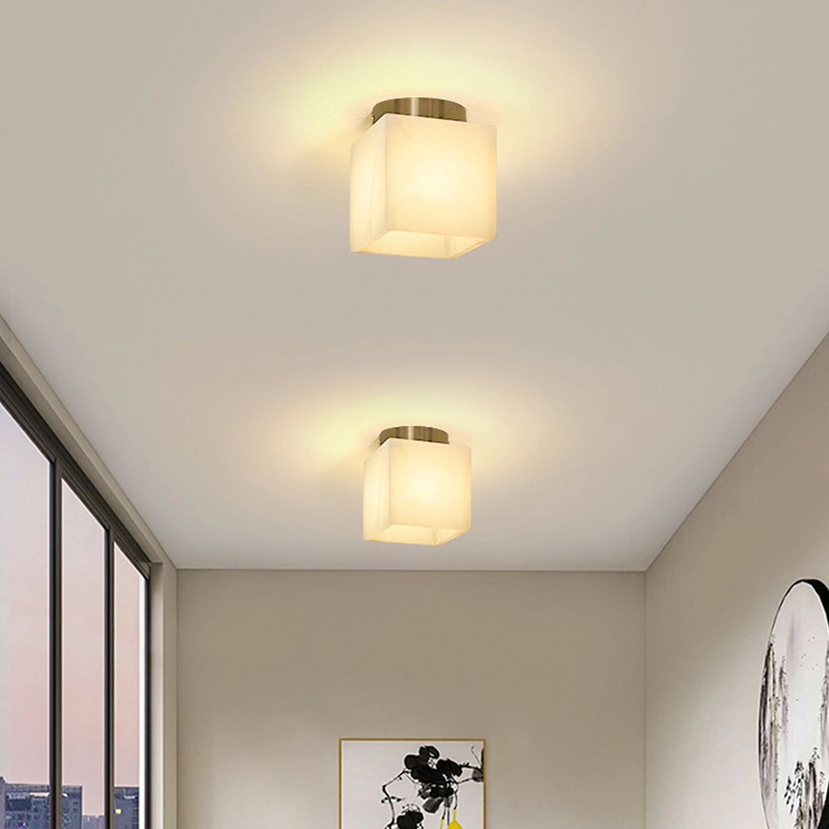 Alabaster Square Brass Ceiling Light