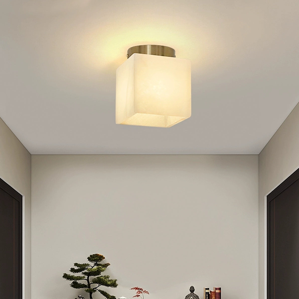 Alabaster Square Brass Ceiling Light