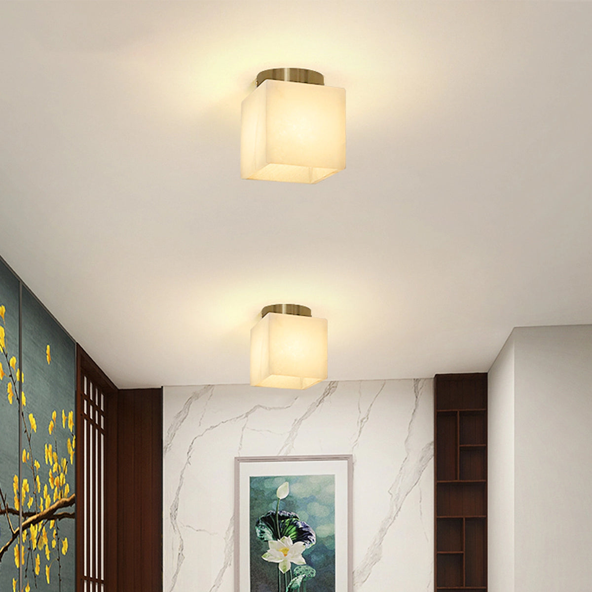 Alabaster Square Brass Ceiling Light