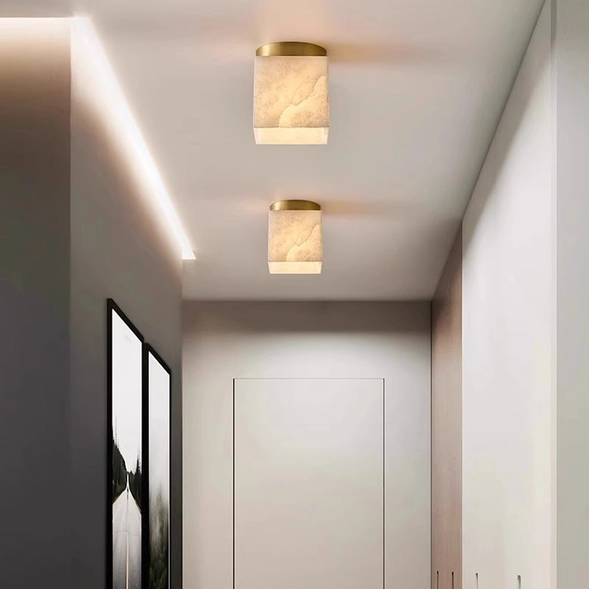 Alabaster Square Brass Ceiling Light