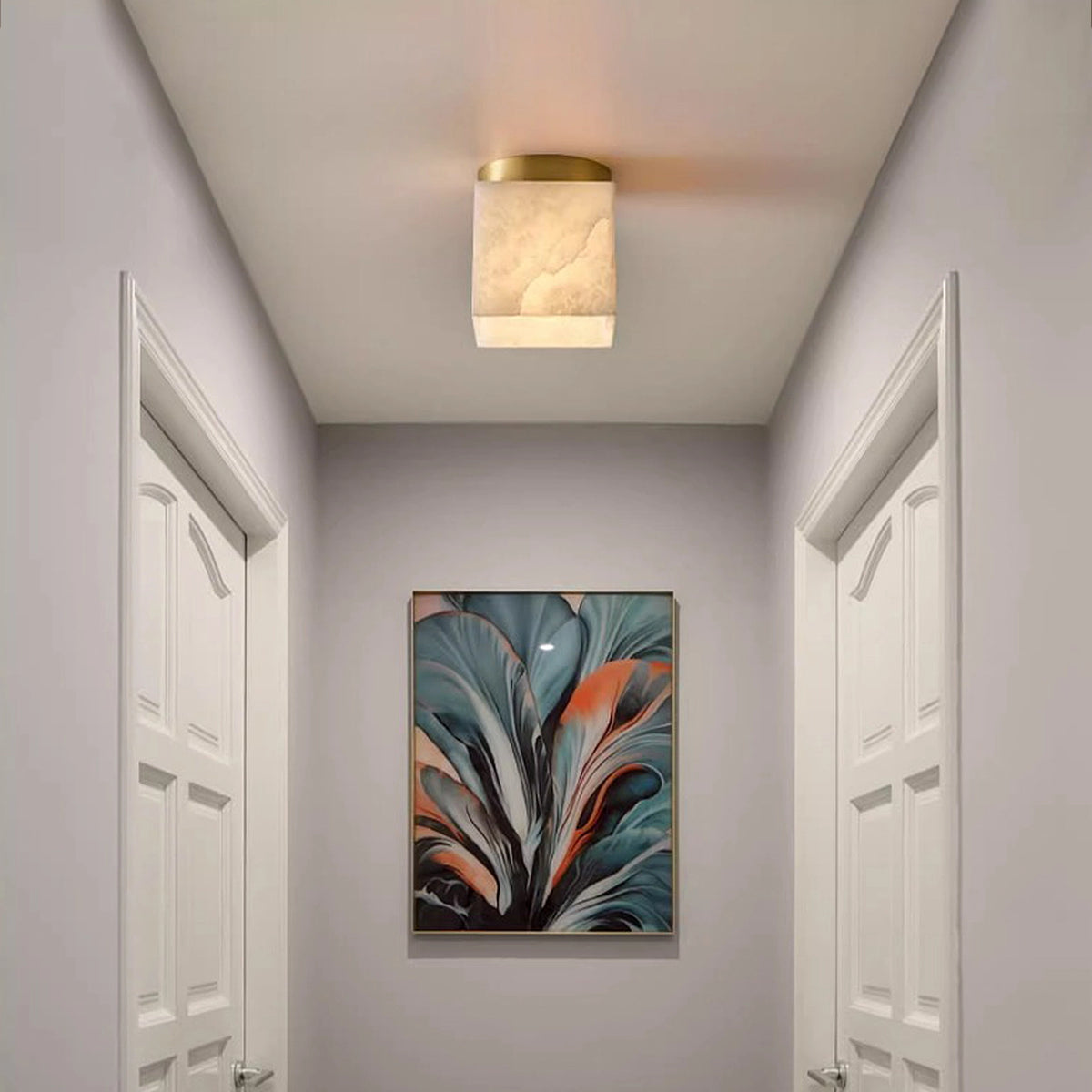 Alabaster Square Brass Ceiling Light