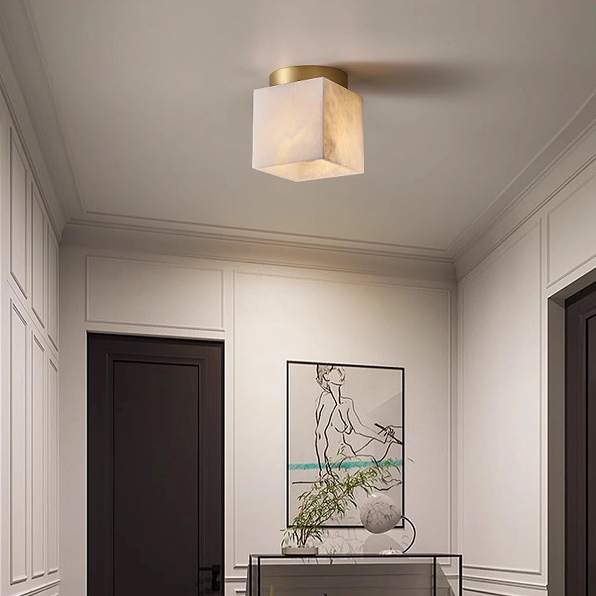 Alabaster Square Brass Ceiling Light