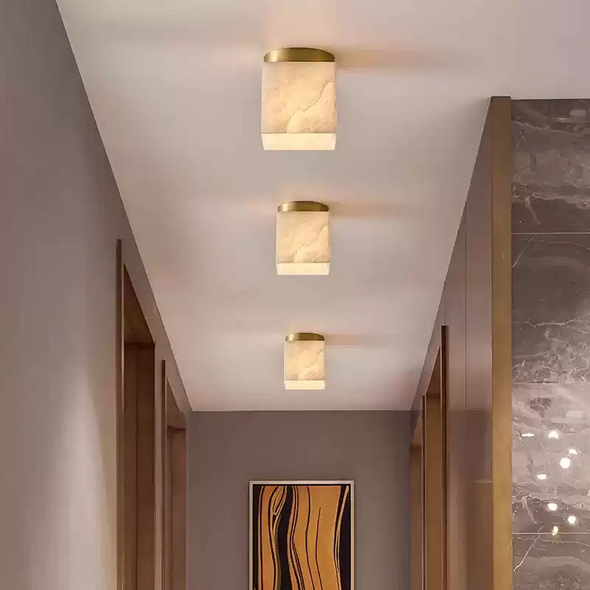Alabaster Square Brass Ceiling Light