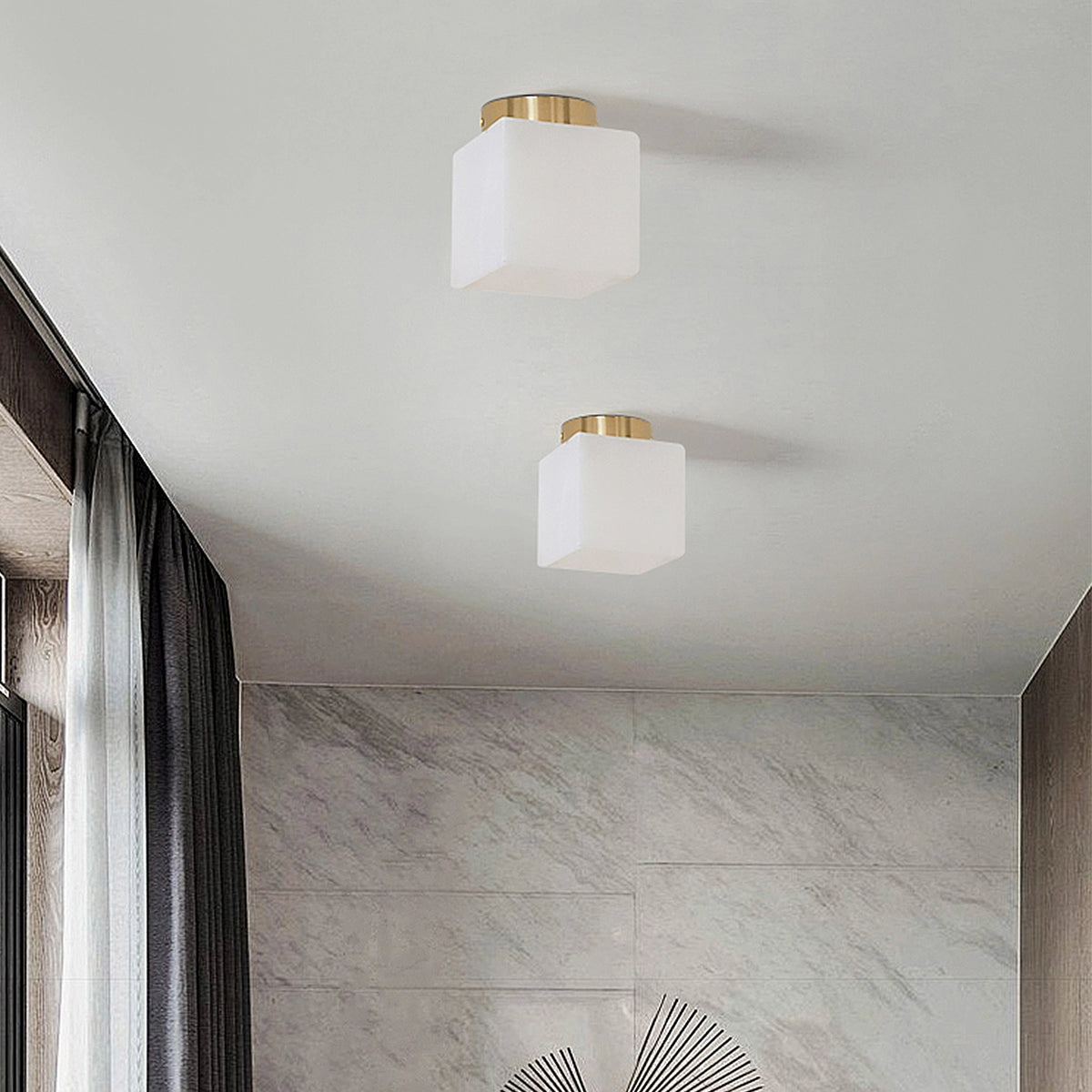Alabaster Square Brass Ceiling Light