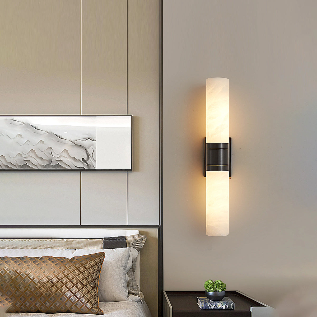 Alabaster cylindrical wall lamp