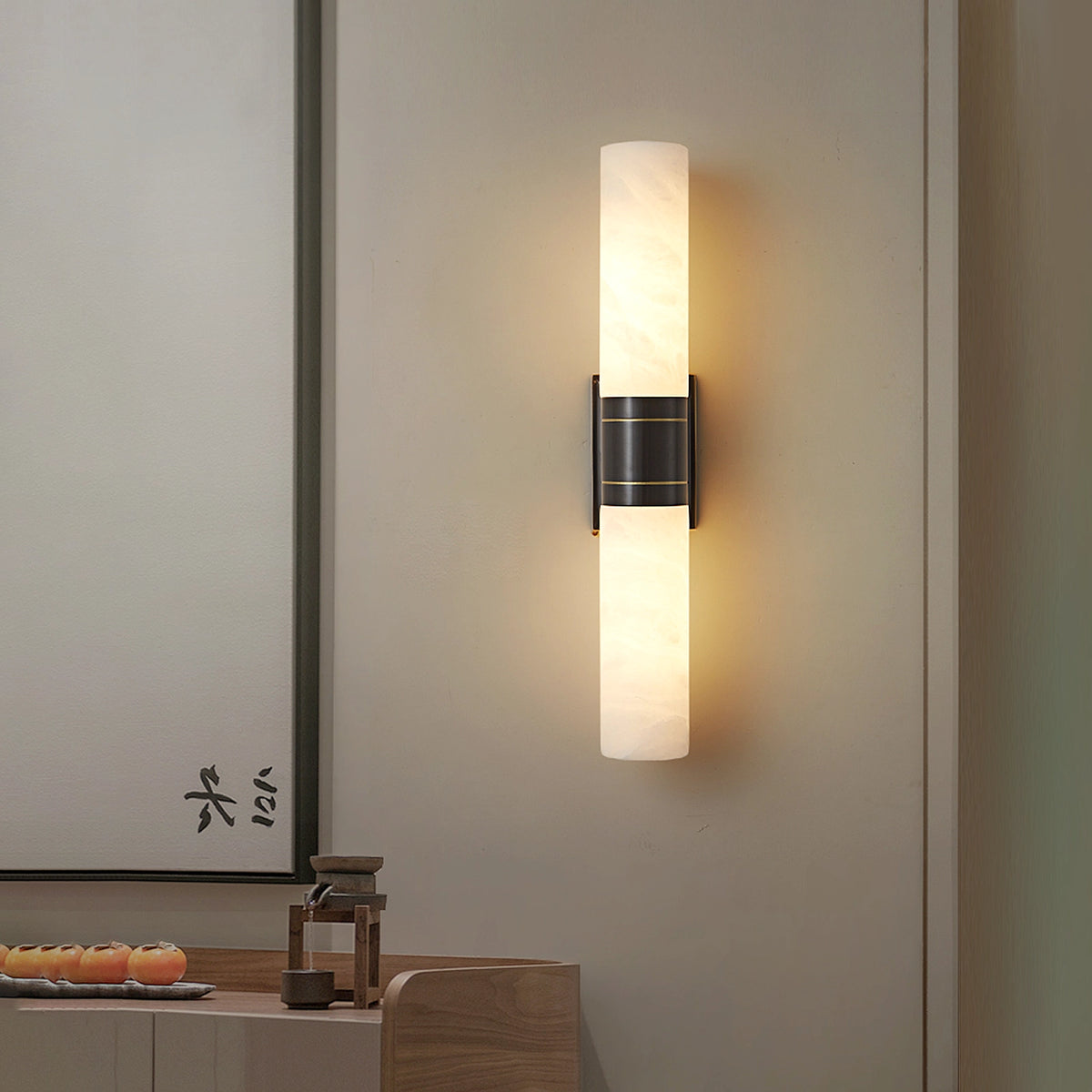 Alabaster cylindrical wall lamp