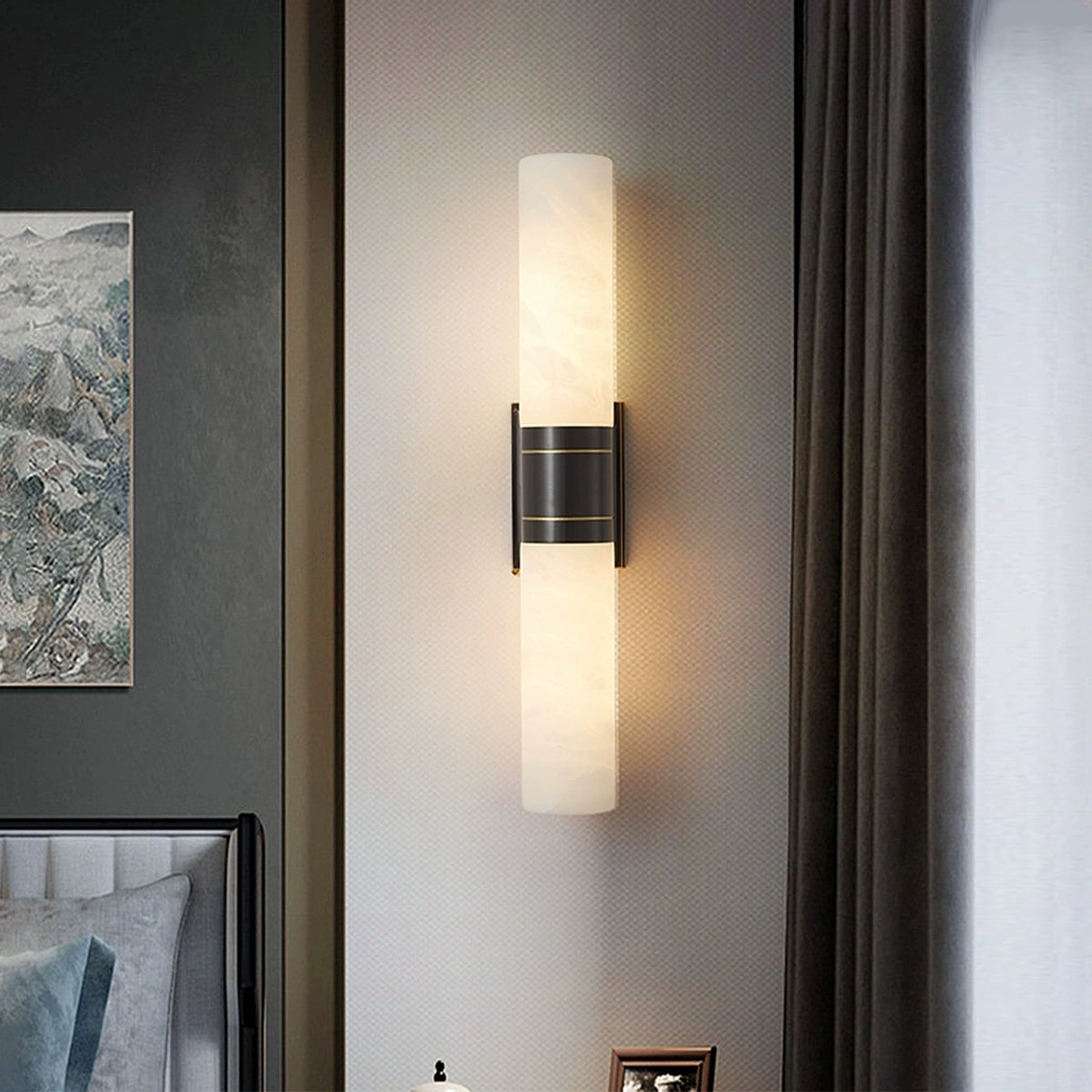 Alabaster cylindrical wall lamp