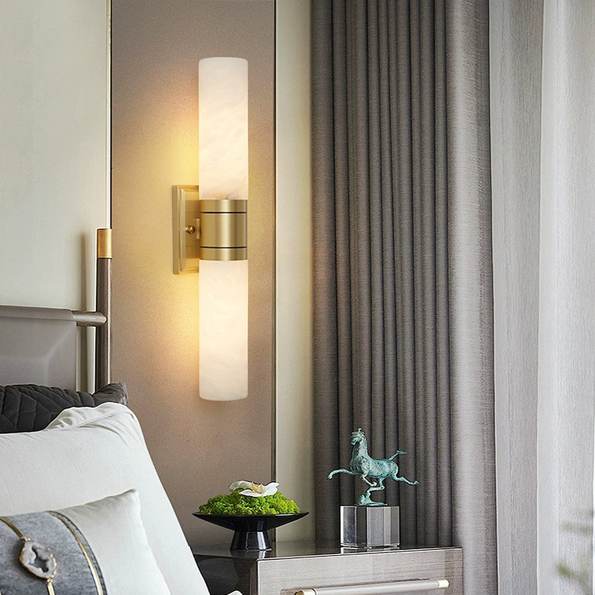 Alabaster cylindrical wall lamp