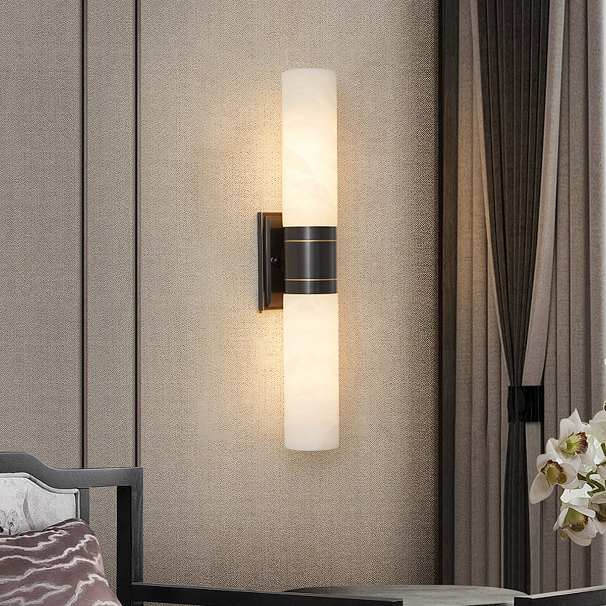 Alabaster cylindrical wall lamp