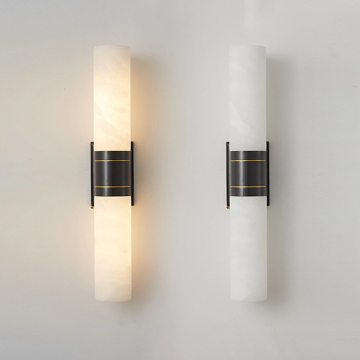 Alabaster cylindrical wall lamp