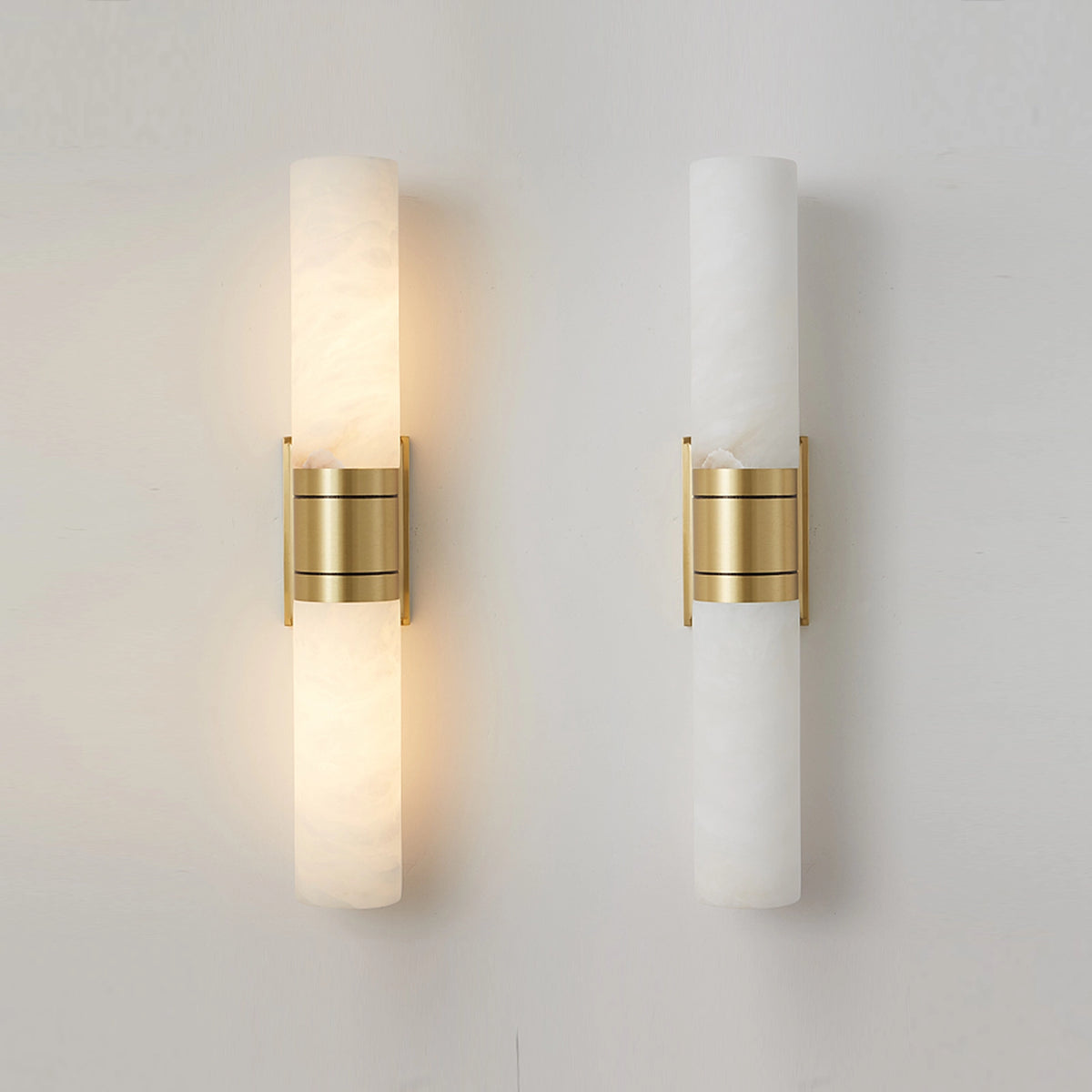 Alabaster cylindrical wall lamp