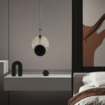 Black Paint Iron Disc Marble Pendant Lamp