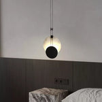 Black Paint Iron Disc Marble Pendant Lamp