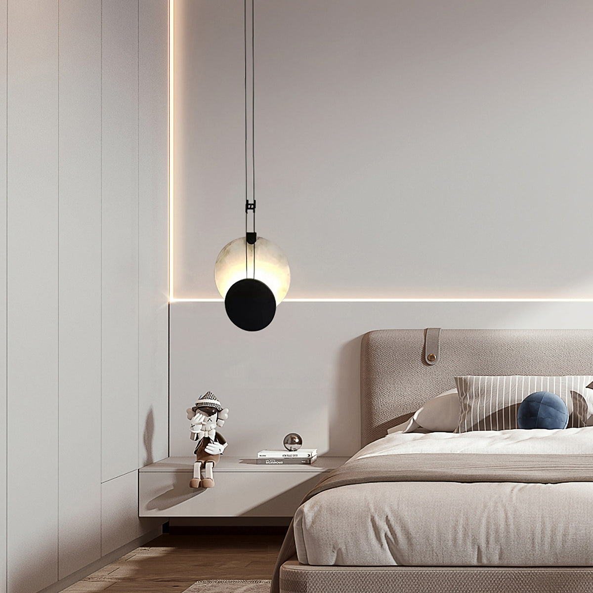 Black Paint Iron Disc Marble Pendant Lamp