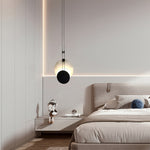 Black Paint Iron Disc Marble Pendant Lamp