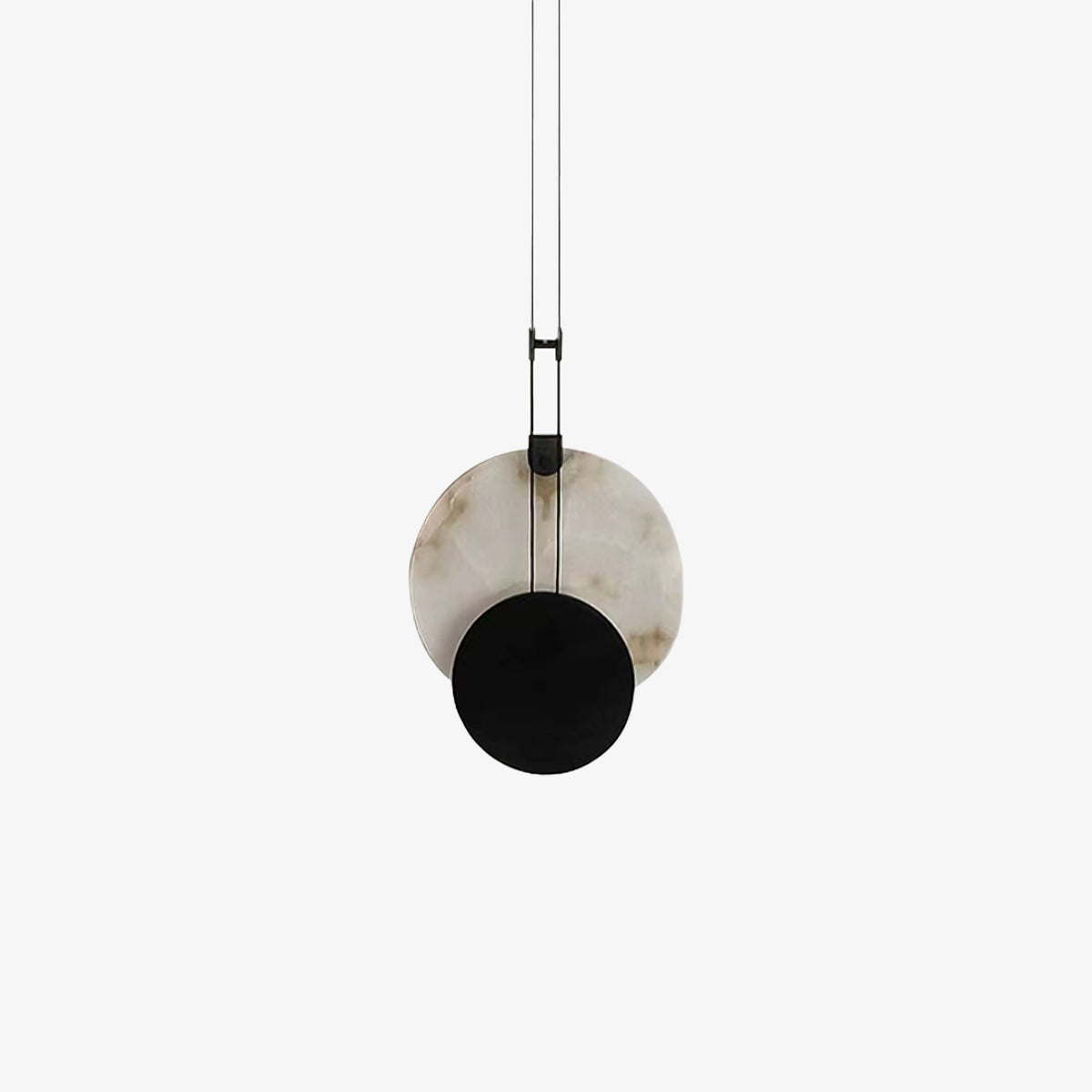 Black Paint Iron Disc Marble Pendant Lamp