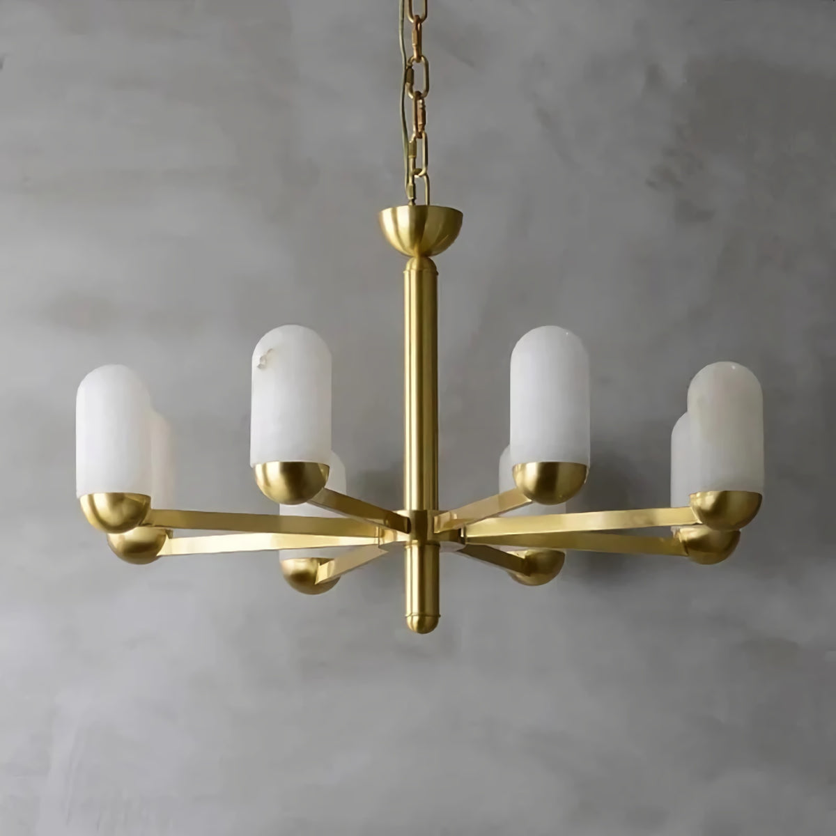 Brass Arm Alabaster Chandelier