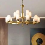 Brass Arm Alabaster Chandelier