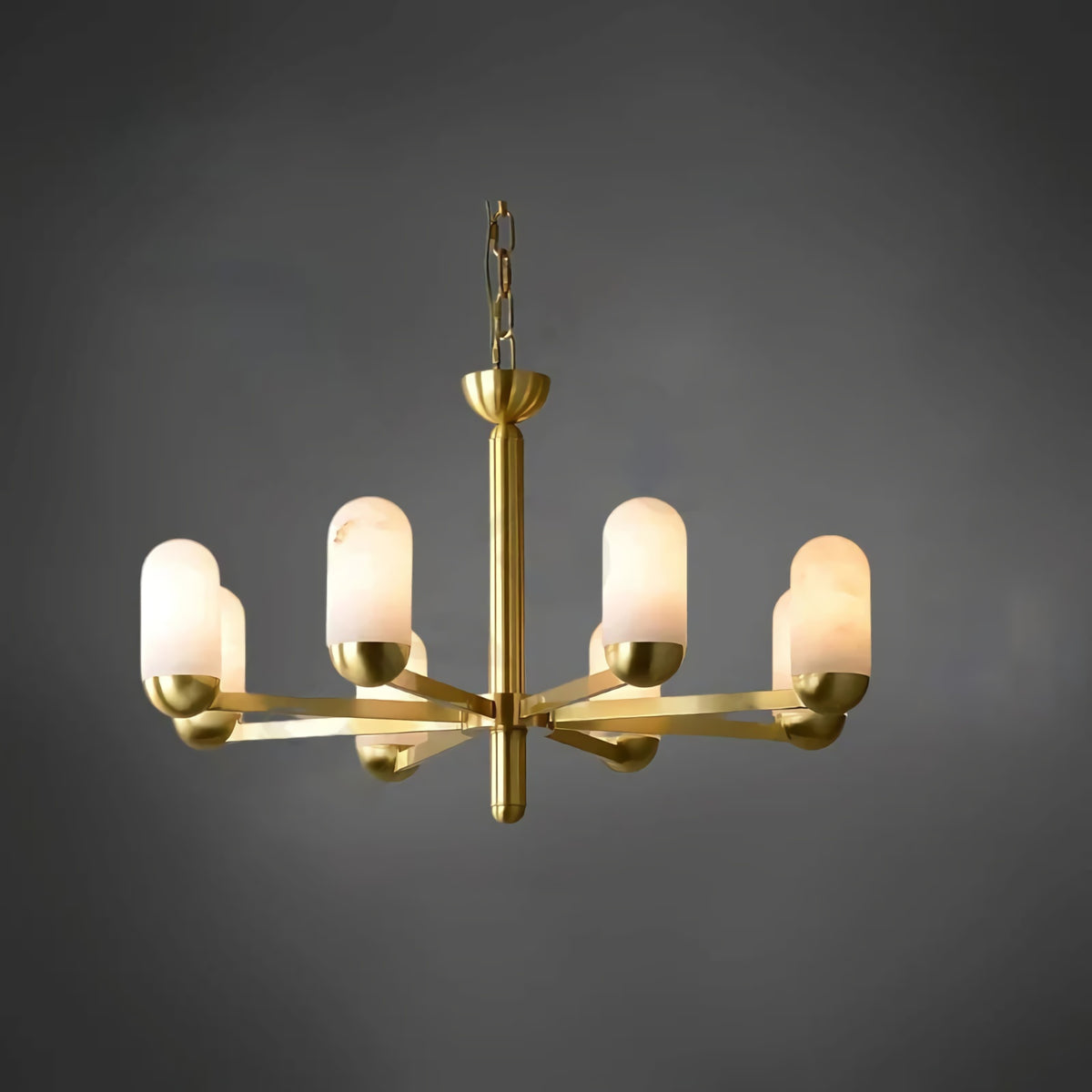 Brass Arm Alabaster Chandelier