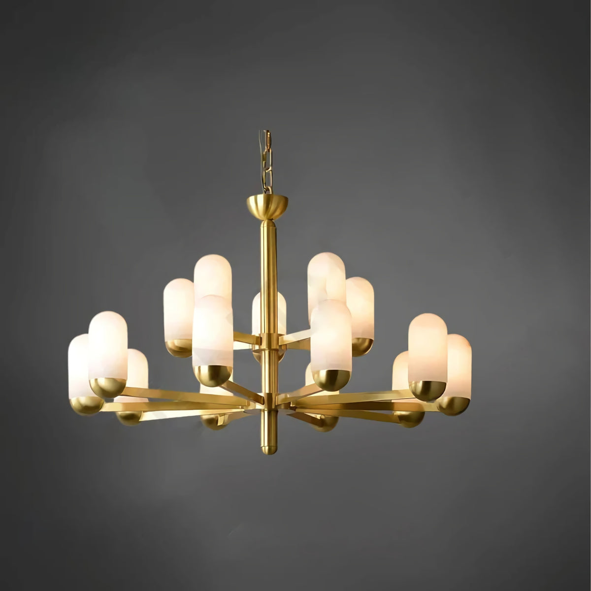 Brass Arm Alabaster Chandelier